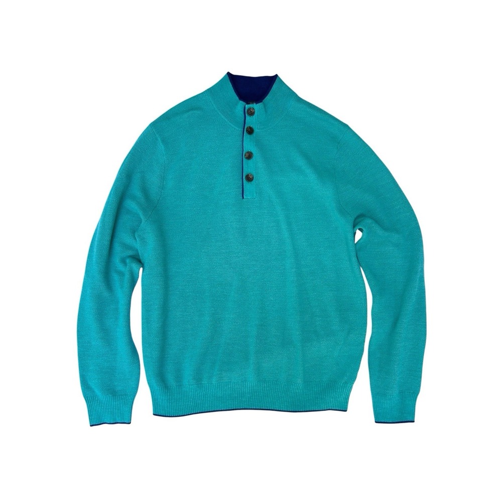 Brooks Brothers Summer Sweater Mens Large Aqua 100% Merino Wool Collared 346 L